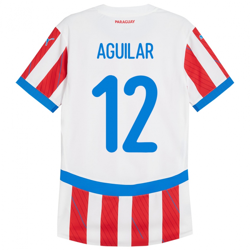 Kinderen Paraguay Alfredo Aguilar #12 Wit Rood Thuisshirt Thuistenue 24-26 T-Shirt België