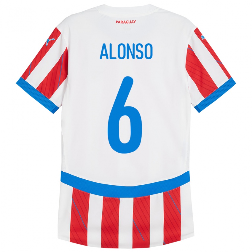 Kinderen Paraguay Júnior Alonso #6 Wit Rood Thuisshirt Thuistenue 24-26 T-Shirt België