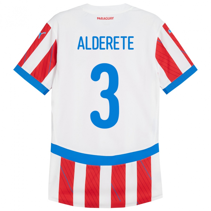 Kinder Paraguay Omar Alderete #3 Weiß Rot Heimtrikot Trikot 24-26 T-Shirt Belgien