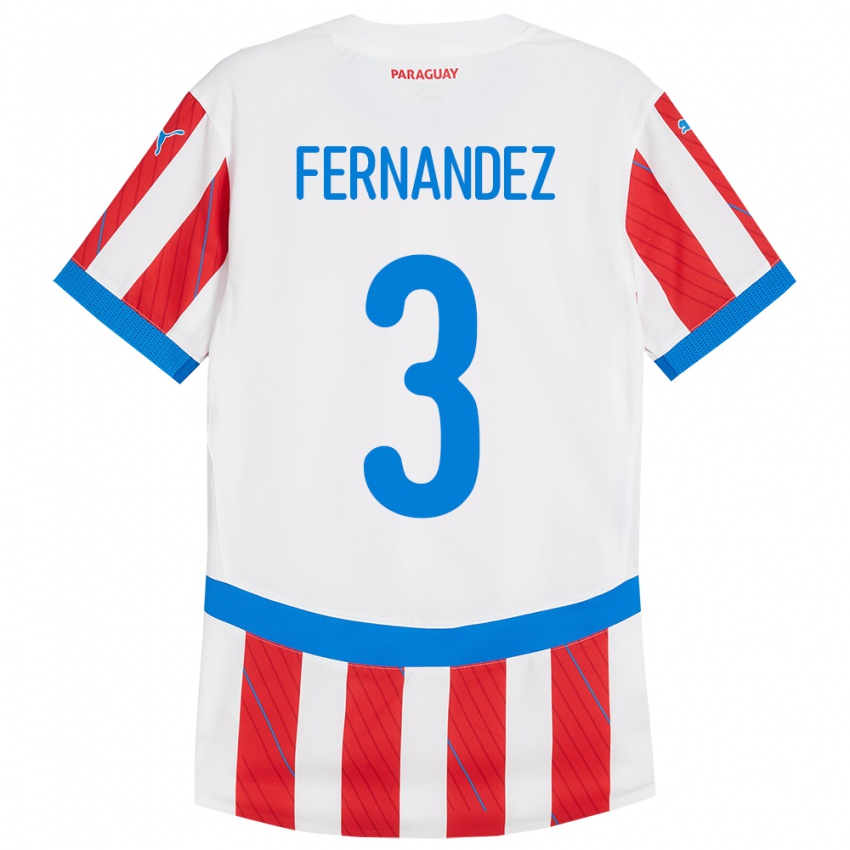 Enfant Maillot Paraguay Roberto Fernández #3 Blanc Rouge Tenues Domicile 24-26 T-Shirt Belgique