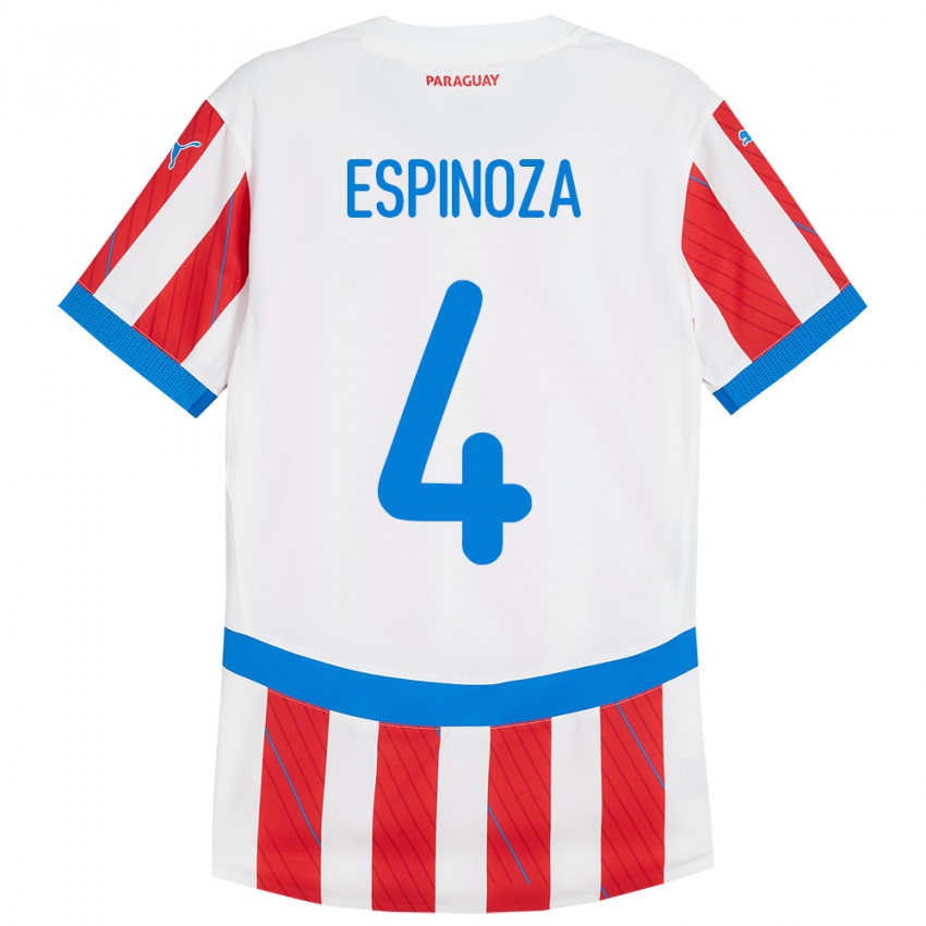 Kinderen Paraguay Matías Espinoza #4 Wit Rood Thuisshirt Thuistenue 24-26 T-Shirt België