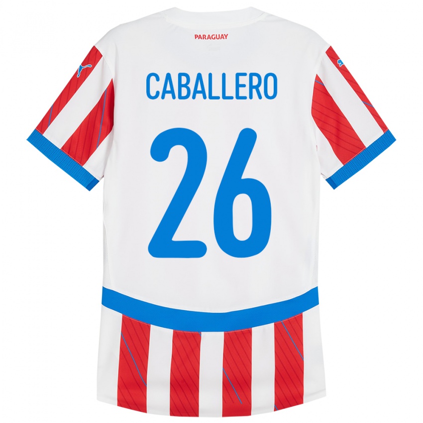 Kinderen Paraguay Hernesto Caballero #26 Wit Rood Thuisshirt Thuistenue 24-26 T-Shirt België