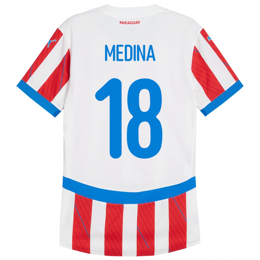 Kinderen Paraguay Jesús Medina #18 Wit Rood Thuisshirt Thuistenue 24-26 T-Shirt België