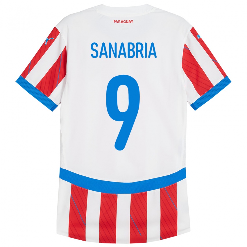 Kinderen Paraguay Antonio Sanabria #9 Wit Rood Thuisshirt Thuistenue 24-26 T-Shirt België