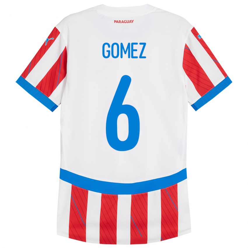 Kinderen Paraguay Marcos Gómez #6 Wit Rood Thuisshirt Thuistenue 24-26 T-Shirt België