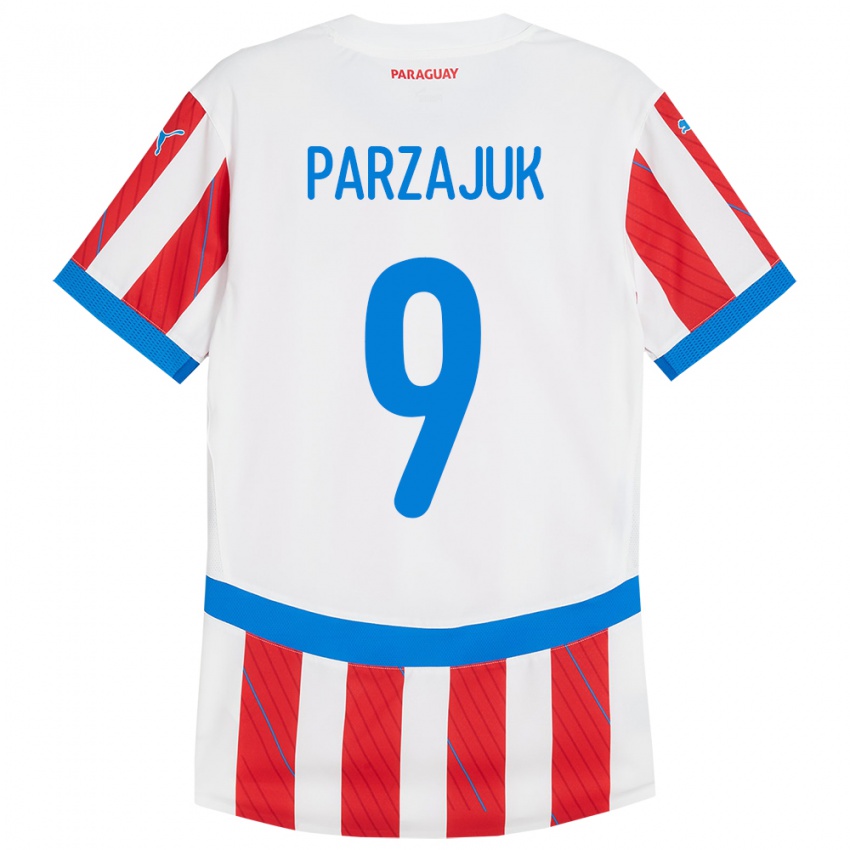 Kinder Paraguay Kevin Parzajuk #9 Weiß Rot Heimtrikot Trikot 24-26 T-Shirt Belgien