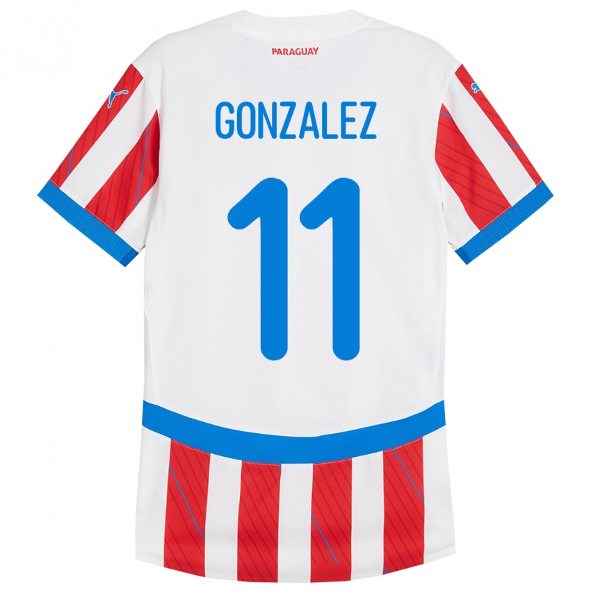 Kinderen Paraguay Enso González #11 Wit Rood Thuisshirt Thuistenue 24-26 T-Shirt België