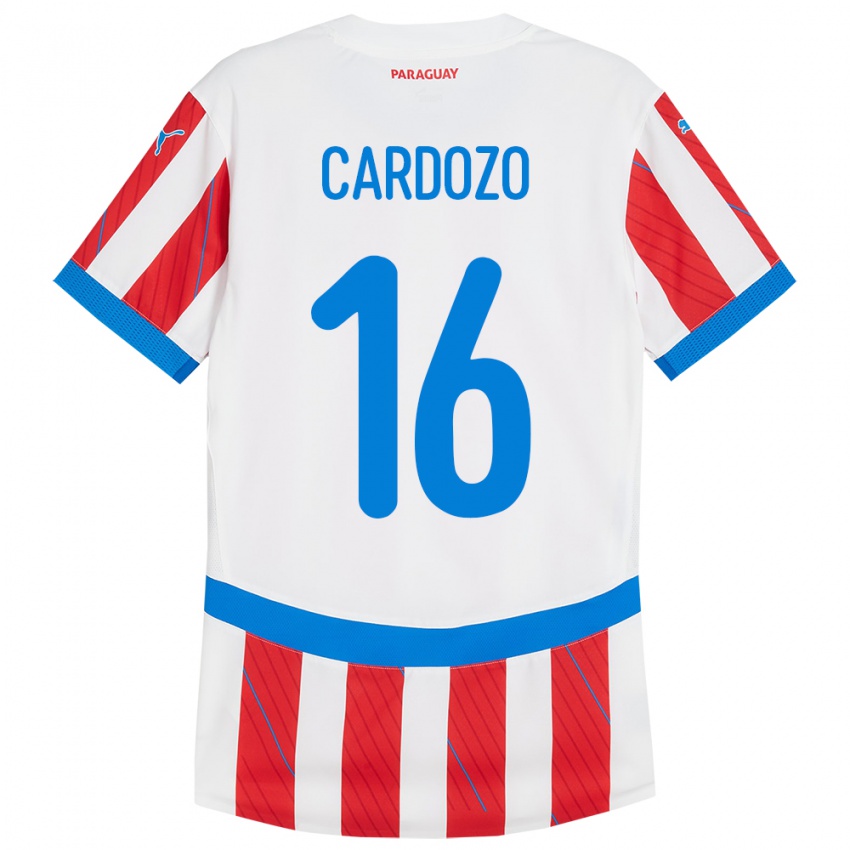 Enfant Maillot Paraguay Juan Cardozo #16 Blanc Rouge Tenues Domicile 24-26 T-Shirt Belgique