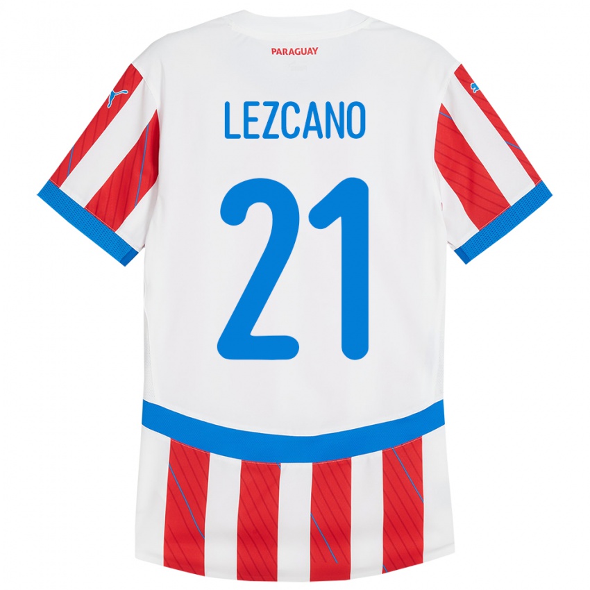 Kinderen Paraguay Rubén Lezcano #21 Wit Rood Thuisshirt Thuistenue 24-26 T-Shirt België