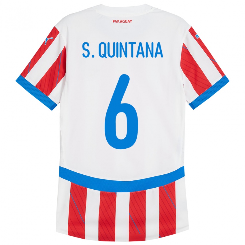 Kinderen Paraguay Sebastián Quintana #6 Wit Rood Thuisshirt Thuistenue 24-26 T-Shirt België