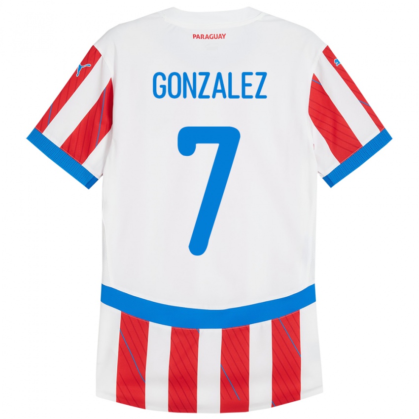 Kinder Paraguay Diego González #7 Weiß Rot Heimtrikot Trikot 24-26 T-Shirt Belgien