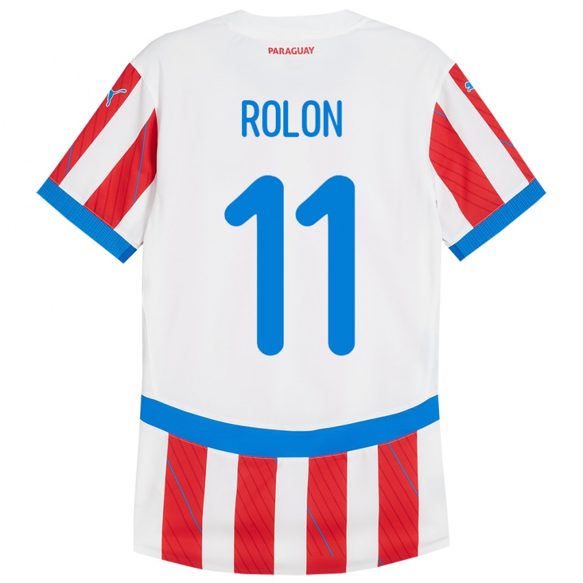 Kinder Paraguay Leonardo Rolón #11 Weiß Rot Heimtrikot Trikot 24-26 T-Shirt Belgien