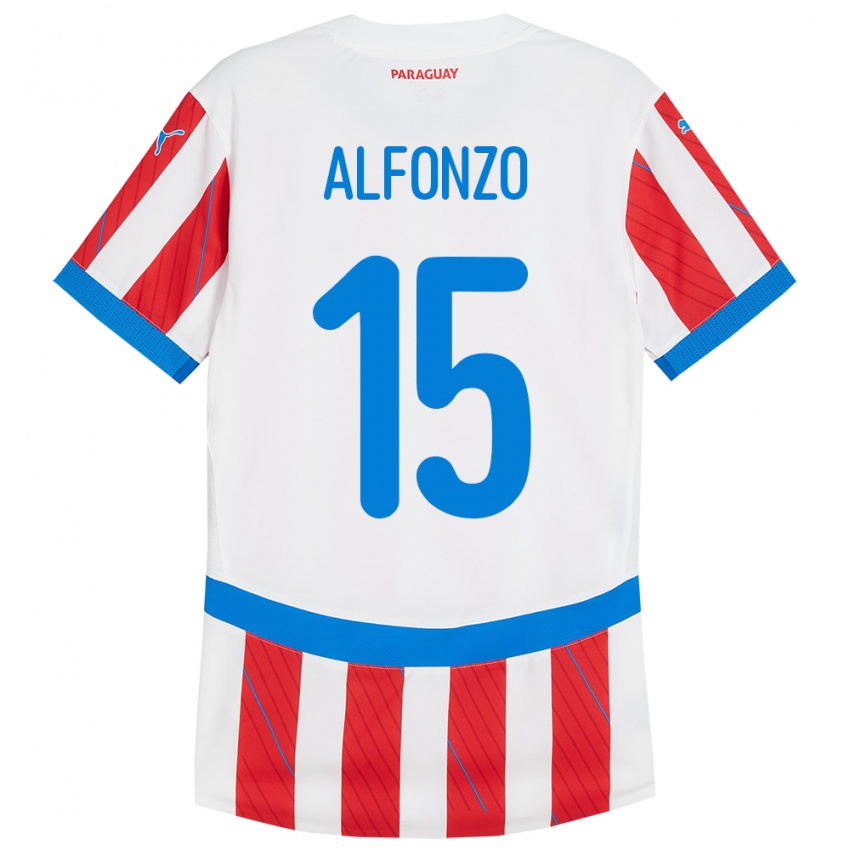 Kinder Paraguay Axel Alfonzo #15 Weiß Rot Heimtrikot Trikot 24-26 T-Shirt Belgien