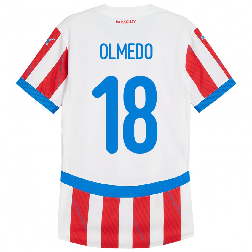 Kinder Paraguay Cesar Olmedo #18 Weiß Rot Heimtrikot Trikot 24-26 T-Shirt Belgien