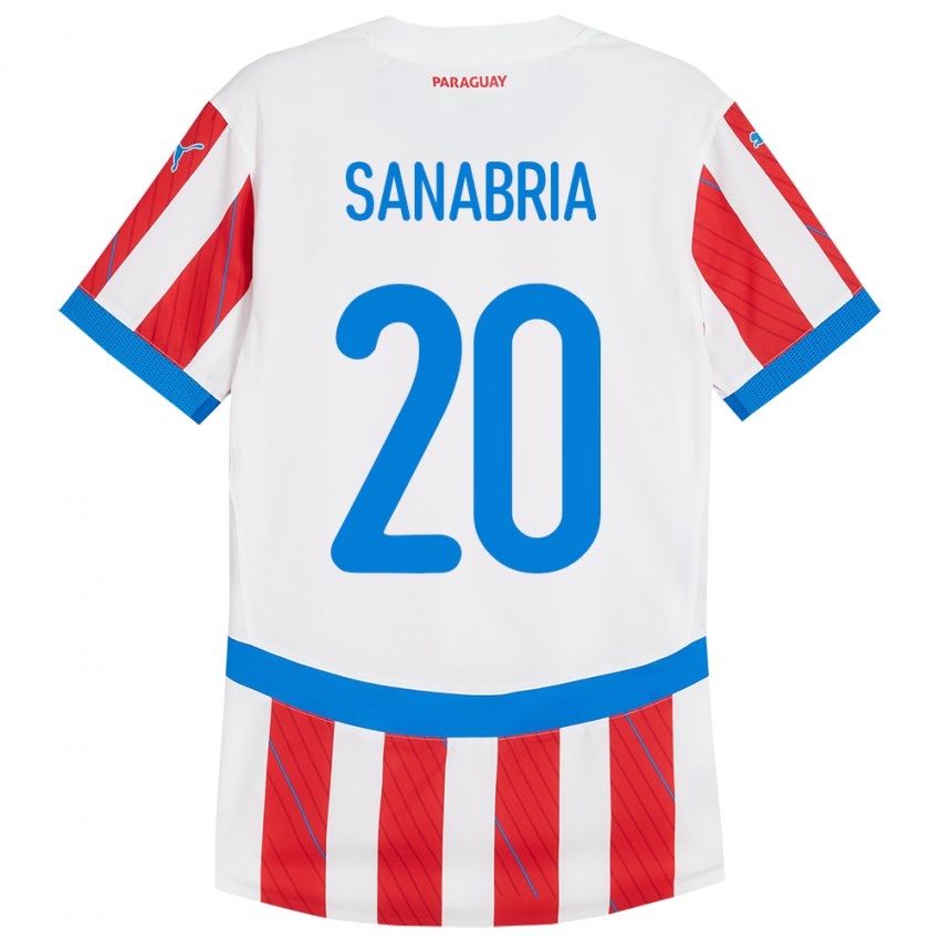 Kinder Paraguay Tobías Sanabria #20 Weiß Rot Heimtrikot Trikot 24-26 T-Shirt Belgien