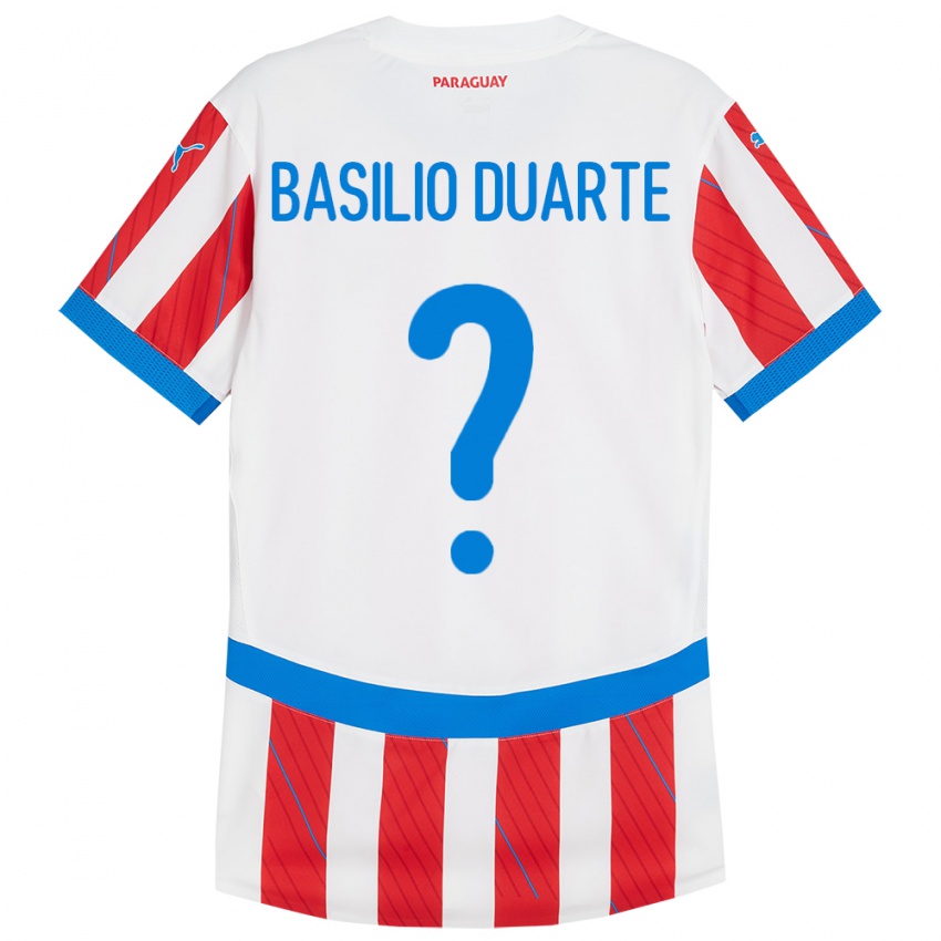 Kinderen Paraguay Basilio Duarte #0 Wit Rood Thuisshirt Thuistenue 24-26 T-Shirt België