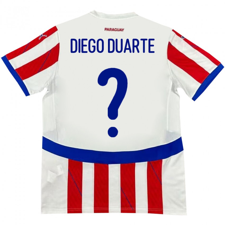 Kinderen Paraguay Diego Duarte #0 Wit Rood Thuisshirt Thuistenue 24-26 T-Shirt België