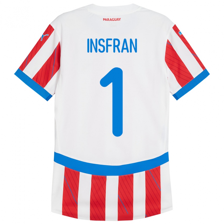 Kinder Paraguay Facundo Insfrán #1 Weiß Rot Heimtrikot Trikot 24-26 T-Shirt Belgien