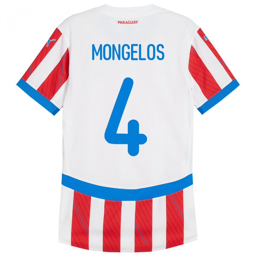 Kinder Paraguay Rolando Mongelós #4 Weiß Rot Heimtrikot Trikot 24-26 T-Shirt Belgien