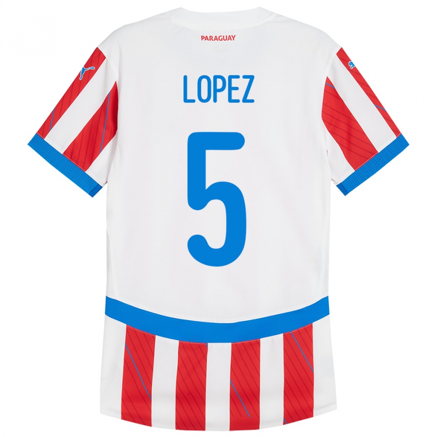 Kinderen Paraguay Óscar López #5 Wit Rood Thuisshirt Thuistenue 24-26 T-Shirt België