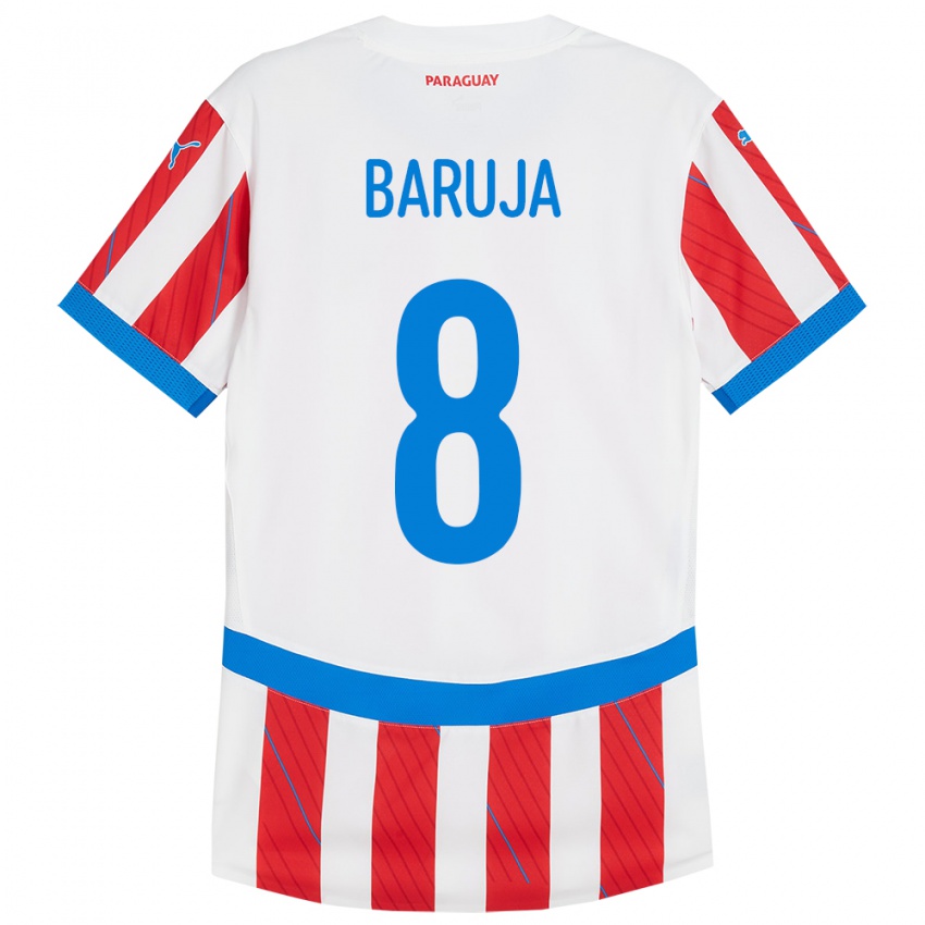 Kinder Paraguay Fabrizio Baruja #8 Weiß Rot Heimtrikot Trikot 24-26 T-Shirt Belgien