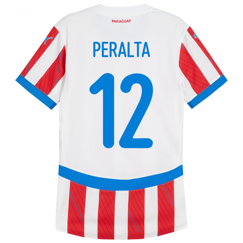 Kinder Paraguay Jesús Peralta #12 Weiß Rot Heimtrikot Trikot 24-26 T-Shirt Belgien