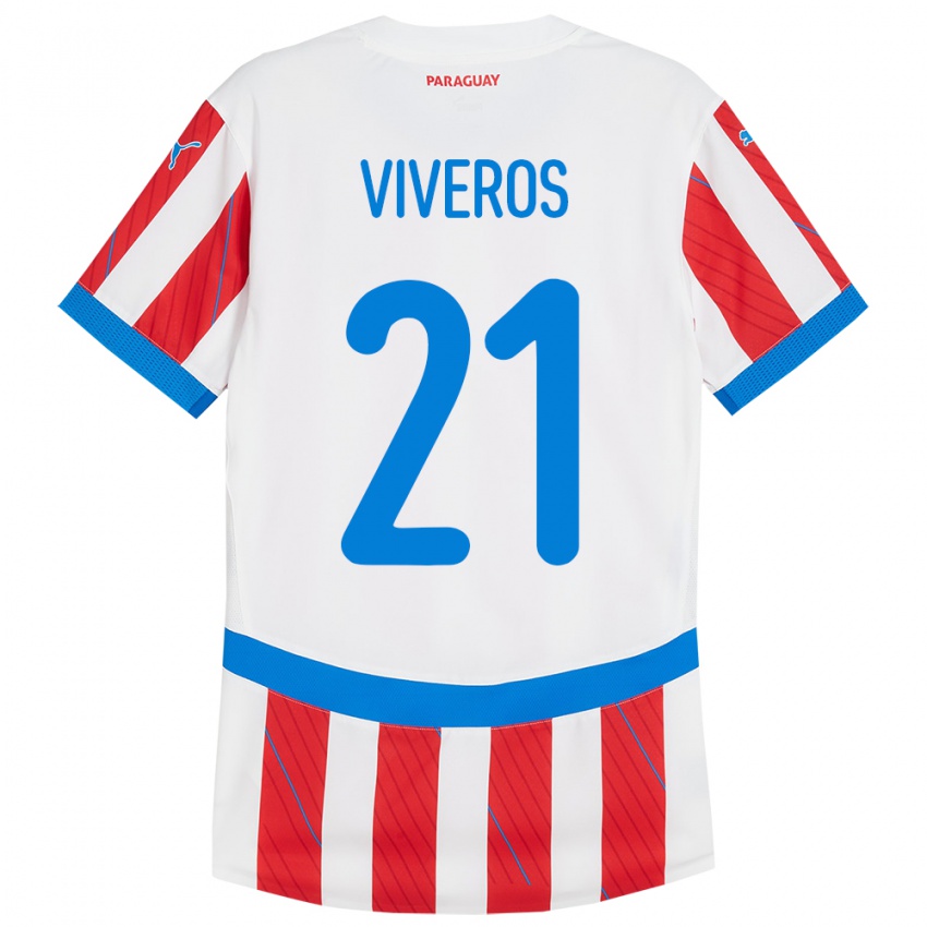 Kinder Paraguay Fernando Viveros #21 Weiß Rot Heimtrikot Trikot 24-26 T-Shirt Belgien