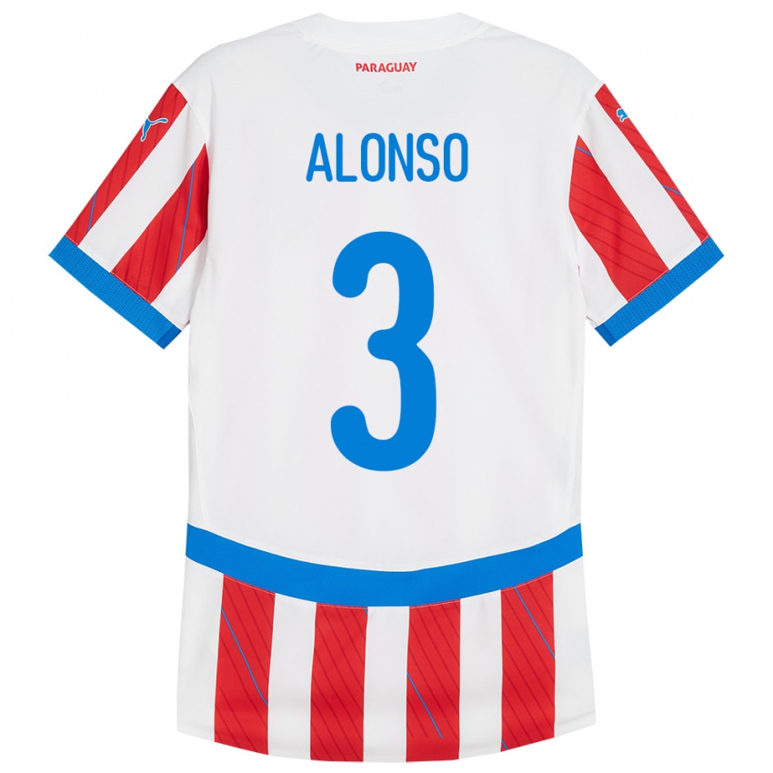 Kinderen Paraguay Lorena Alonso #3 Wit Rood Thuisshirt Thuistenue 24-26 T-Shirt België