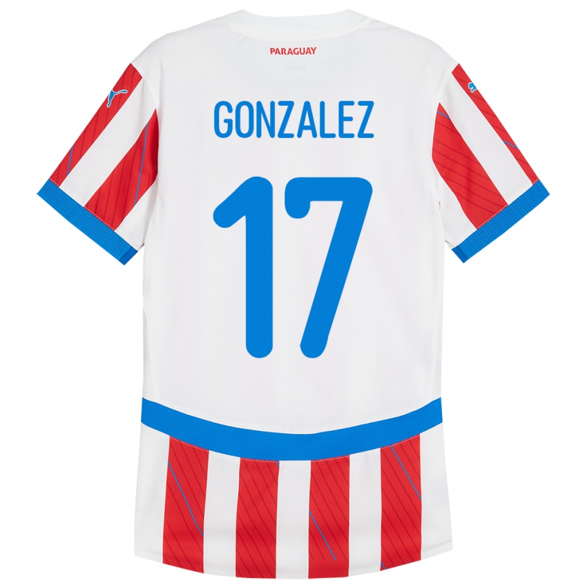 Kinderen Paraguay Lourdes González #17 Wit Rood Thuisshirt Thuistenue 24-26 T-Shirt België