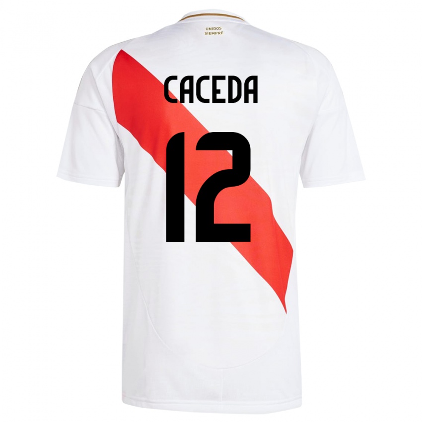 Kinder Peru Carlos Cáceda #12 Weiß Heimtrikot Trikot 24-26 T-Shirt Belgien