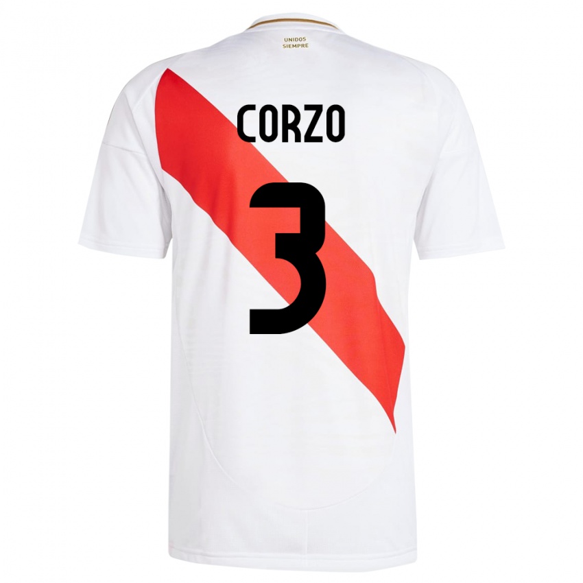 Kinder Peru Aldo Corzo #3 Weiß Heimtrikot Trikot 24-26 T-Shirt Belgien