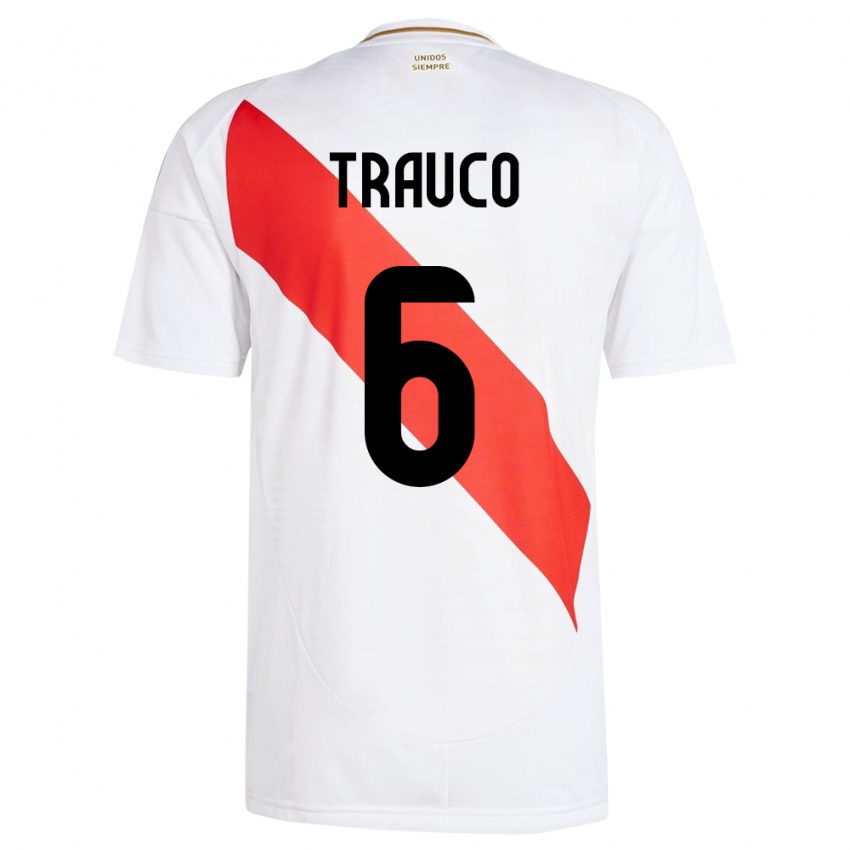 Kinder Peru Miguel Trauco #6 Weiß Heimtrikot Trikot 24-26 T-Shirt Belgien