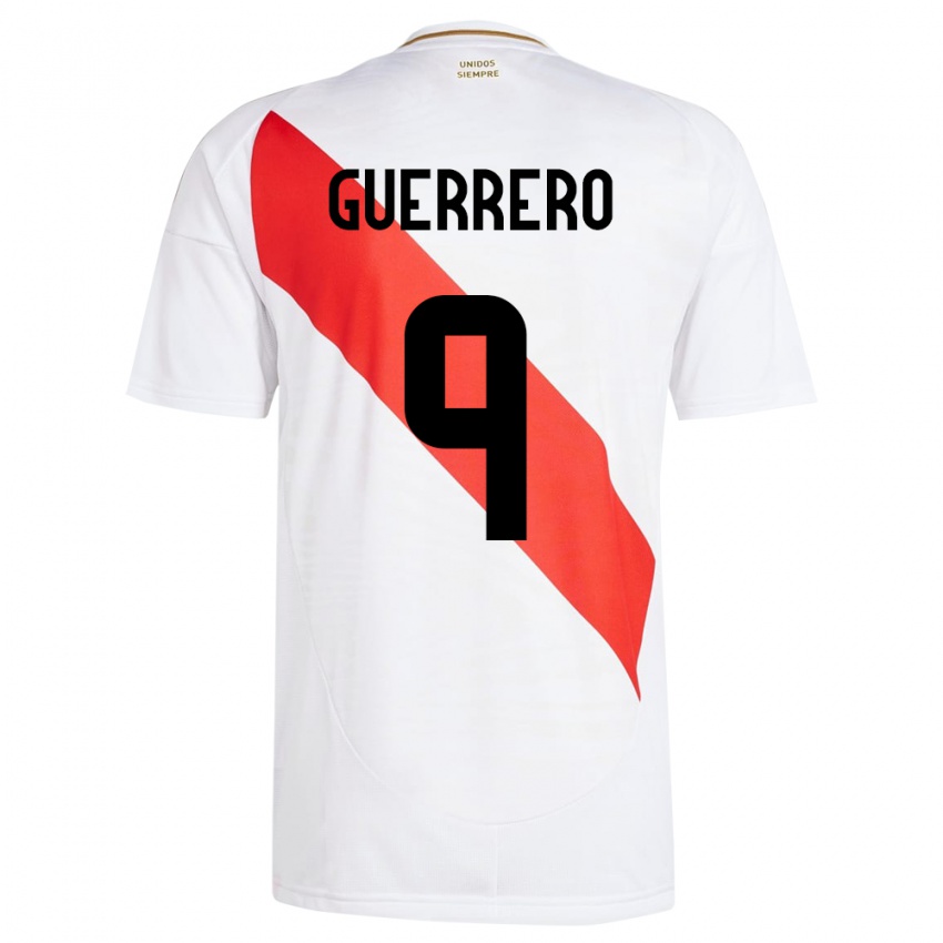 Kinder Peru Paolo Guerrero #9 Weiß Heimtrikot Trikot 24-26 T-Shirt Belgien