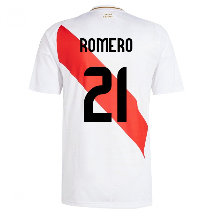 Enfant Maillot Pérou Diego Romero #21 Blanc Tenues Domicile 24-26 T-Shirt Belgique