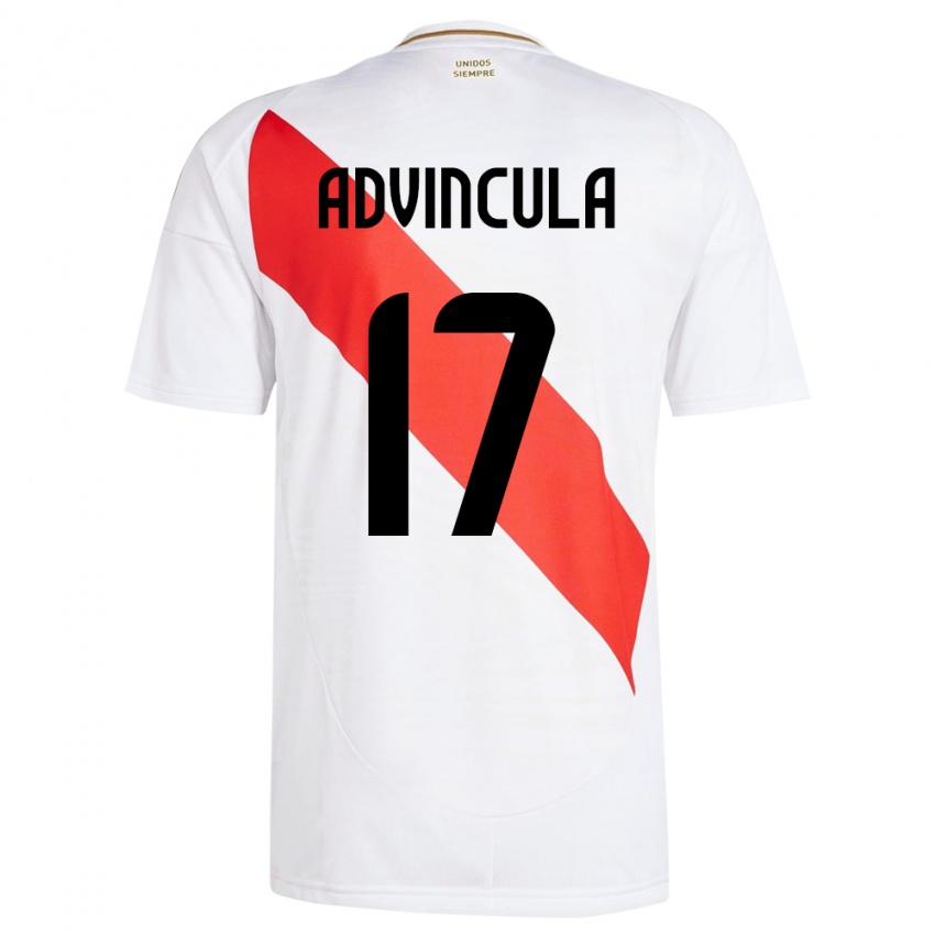 Kinder Peru Luis Advíncula #17 Weiß Heimtrikot Trikot 24-26 T-Shirt Belgien