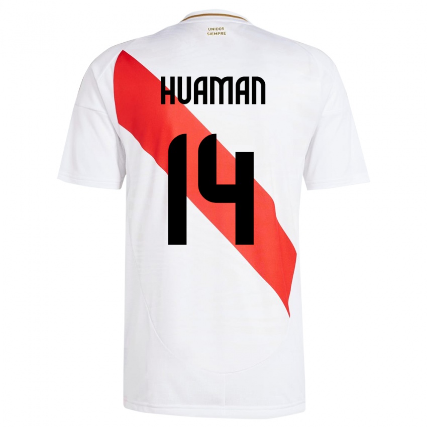 Kinder Peru Marco Huamán #14 Weiß Heimtrikot Trikot 24-26 T-Shirt Belgien