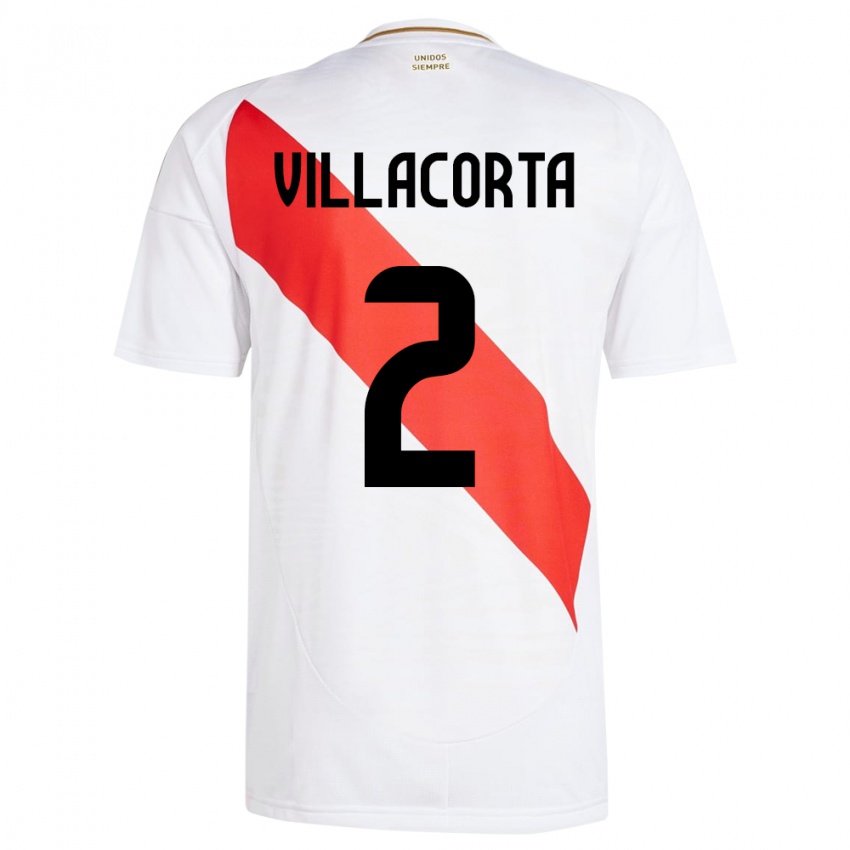 Kinder Peru Anderson Villacorta #2 Weiß Heimtrikot Trikot 24-26 T-Shirt Belgien