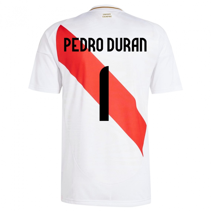 Kinder Peru Juan Pedro Durán #1 Weiß Heimtrikot Trikot 24-26 T-Shirt Belgien