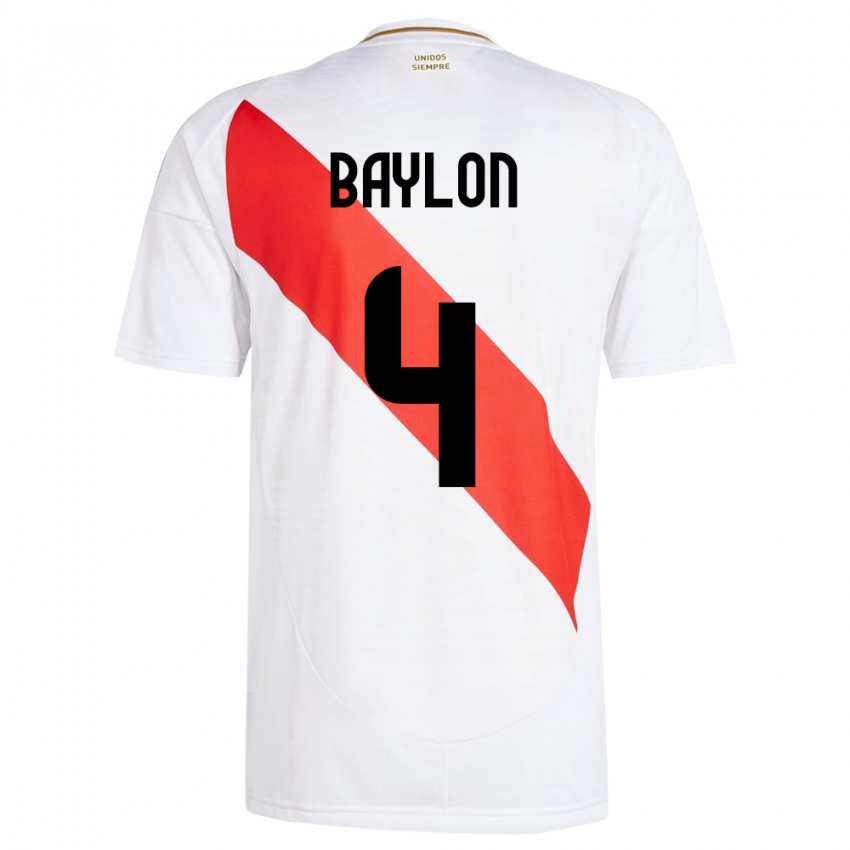 Kinder Peru Luis Baylón #4 Weiß Heimtrikot Trikot 24-26 T-Shirt Belgien