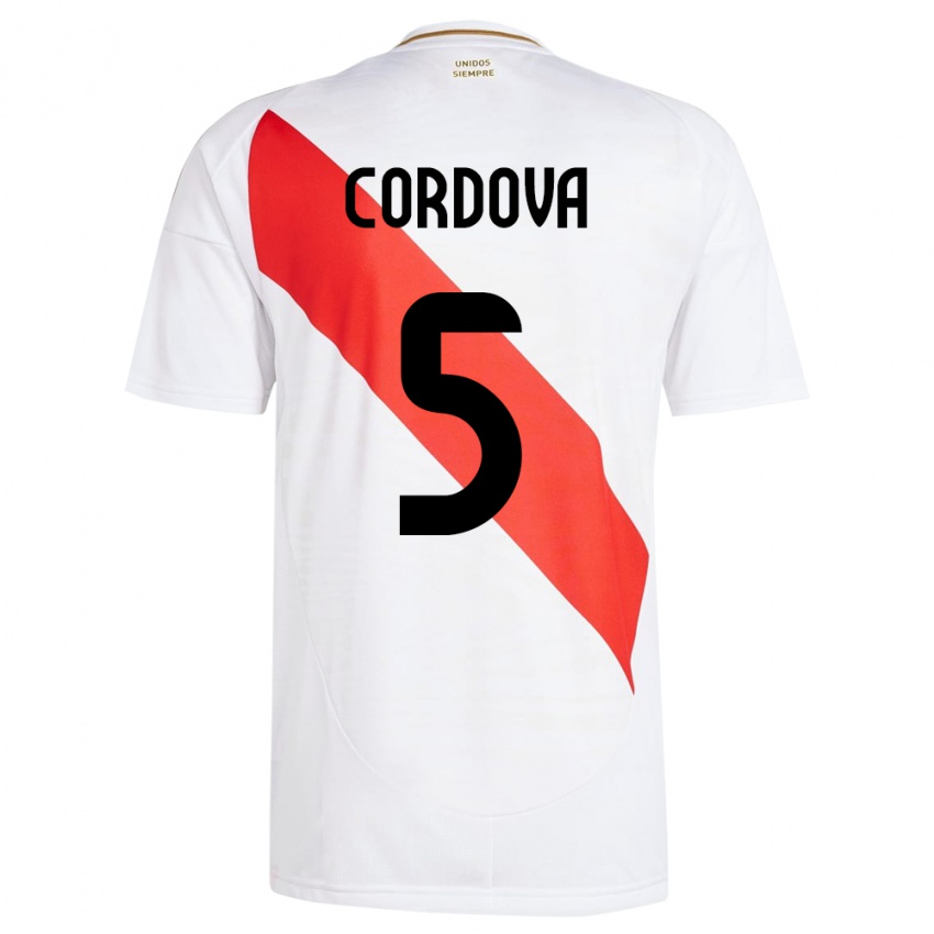 Kinder Peru Bryan Córdova #5 Weiß Heimtrikot Trikot 24-26 T-Shirt Belgien