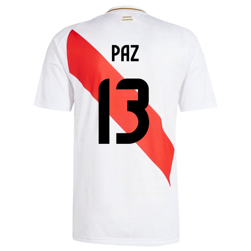 Kinder Peru Braidy Paz #13 Weiß Heimtrikot Trikot 24-26 T-Shirt Belgien