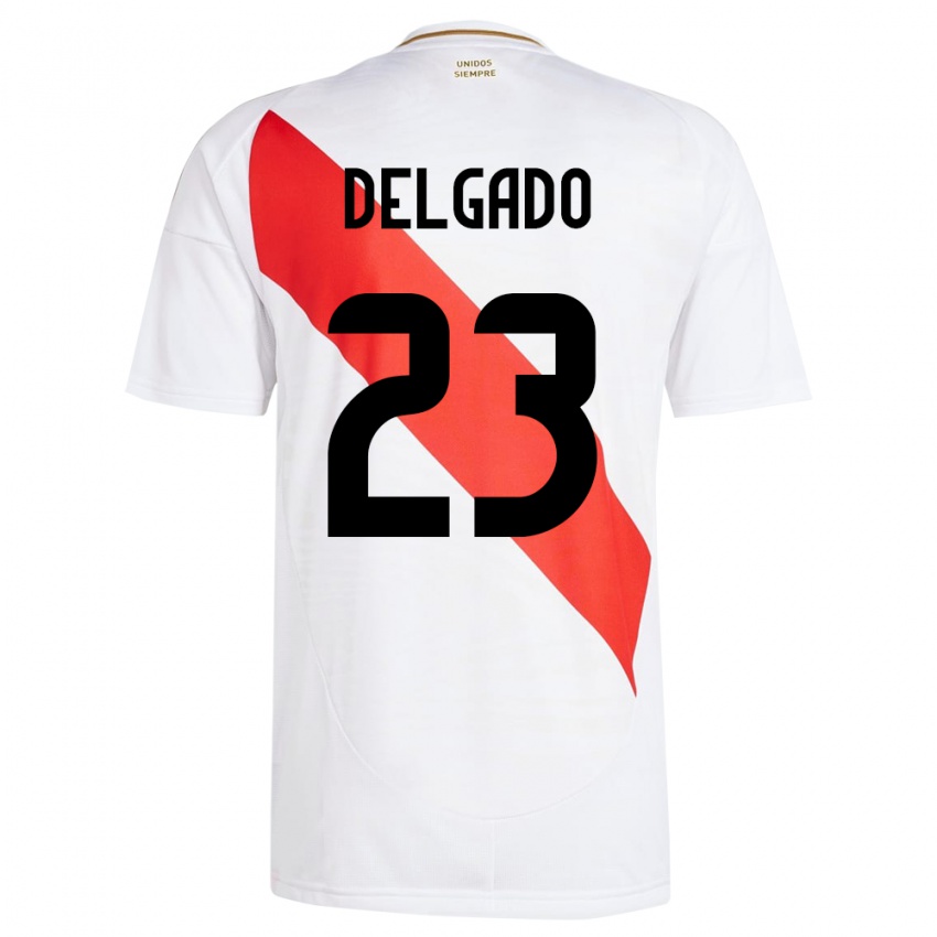 Kinder Peru Valentino Delgado #23 Weiß Heimtrikot Trikot 24-26 T-Shirt Belgien