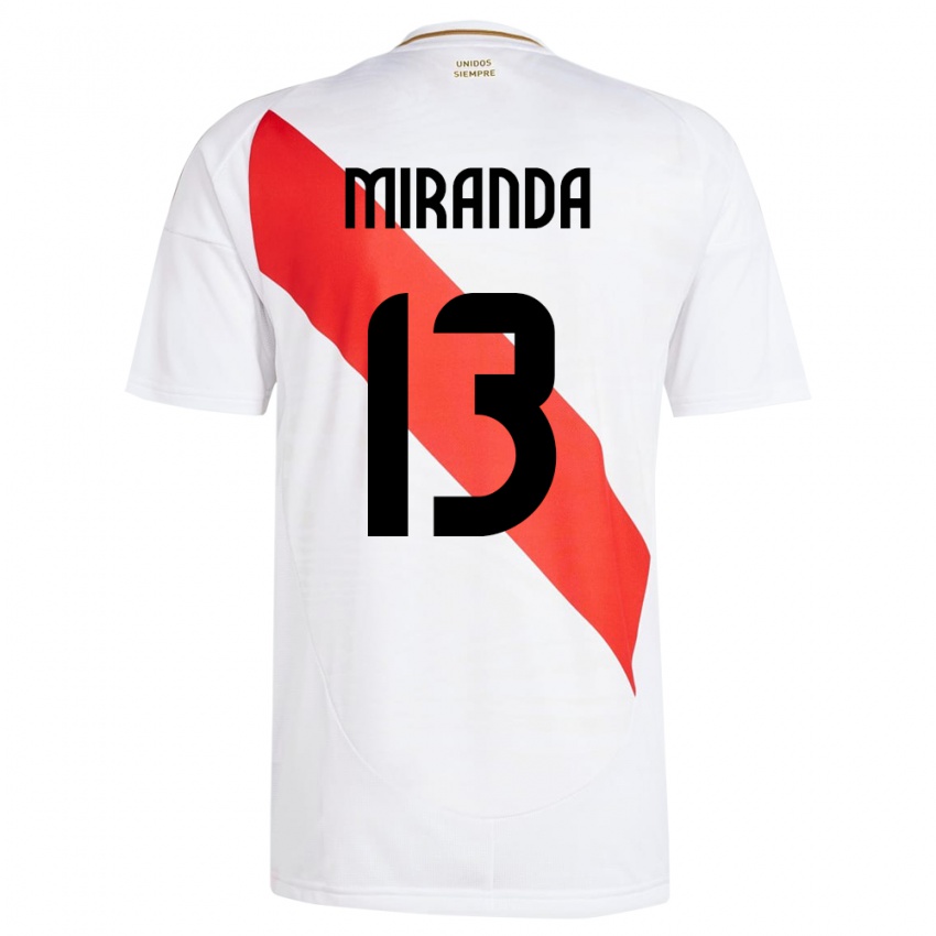 Kinder Peru Yoselin Miranda #13 Weiß Heimtrikot Trikot 24-26 T-Shirt Belgien