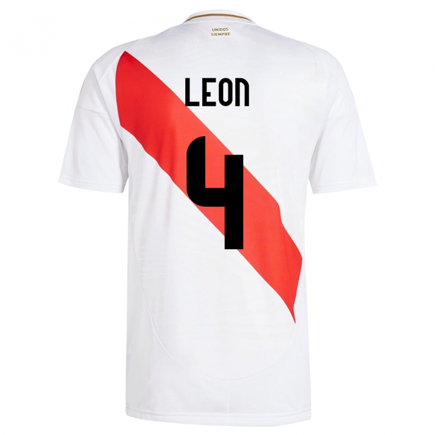 Kinder Peru Mía León #4 Weiß Heimtrikot Trikot 24-26 T-Shirt Belgien