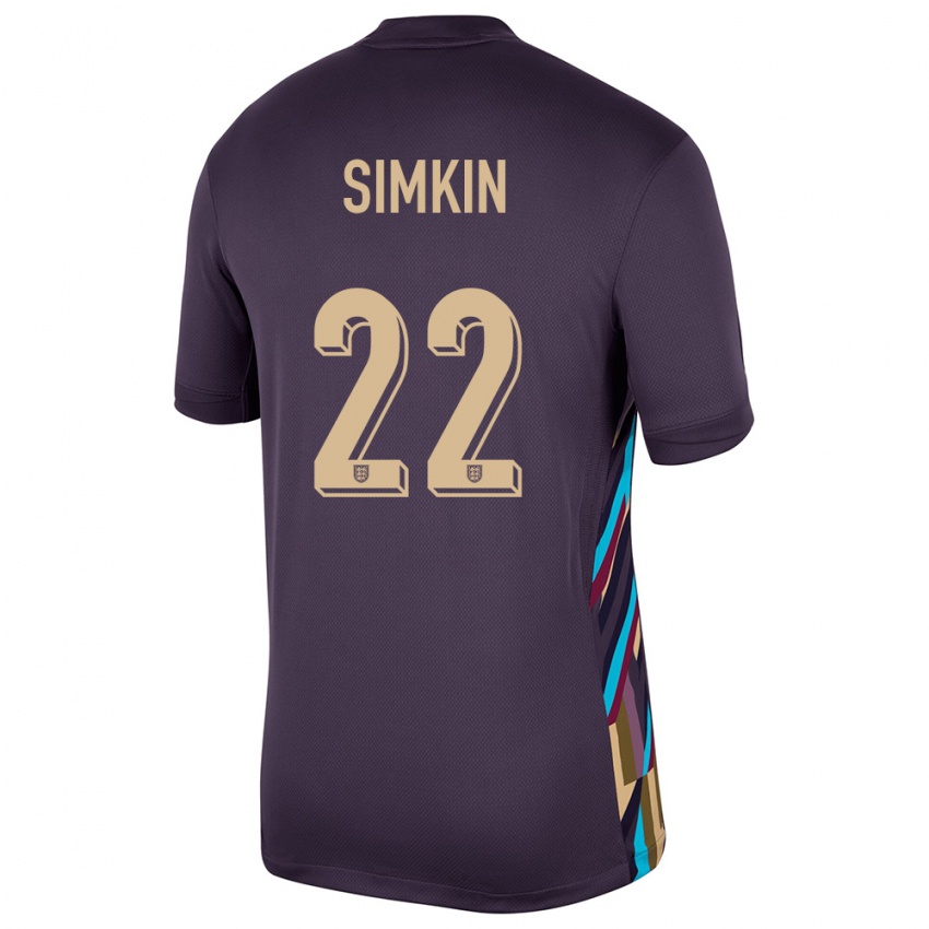 Kinderen Engeland Tommy Simkin #22 Donkere Rozijn Uitshirt Uittenue 24-26 T-Shirt België