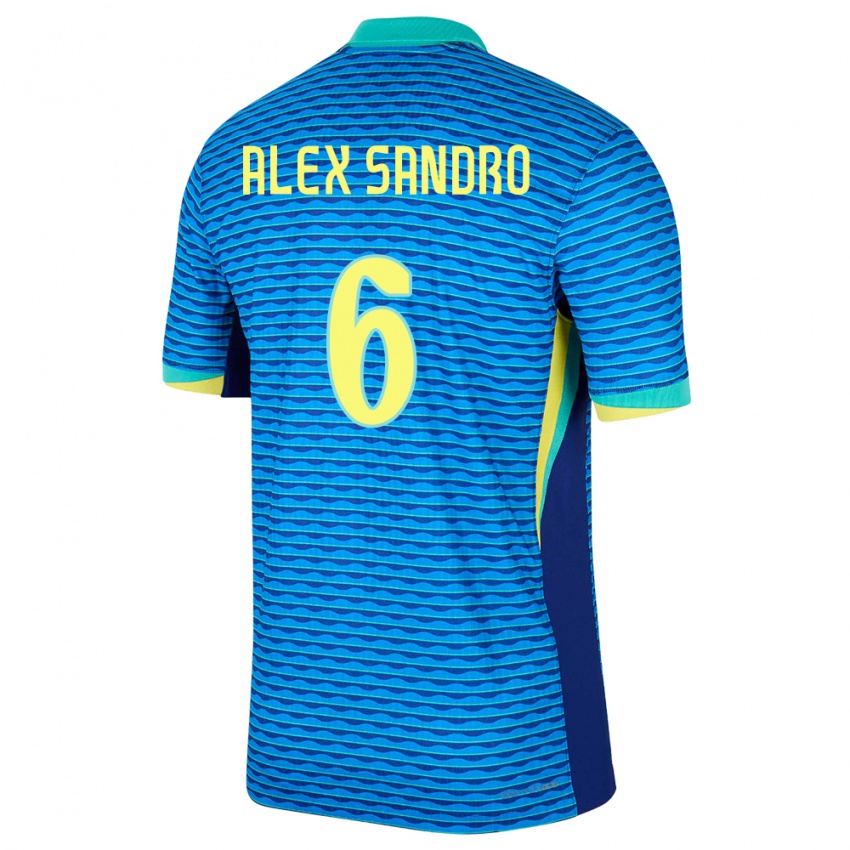 Kinderen Brazilië Alex Sandro #6 Blauw Uitshirt Uittenue 24-26 T-Shirt België