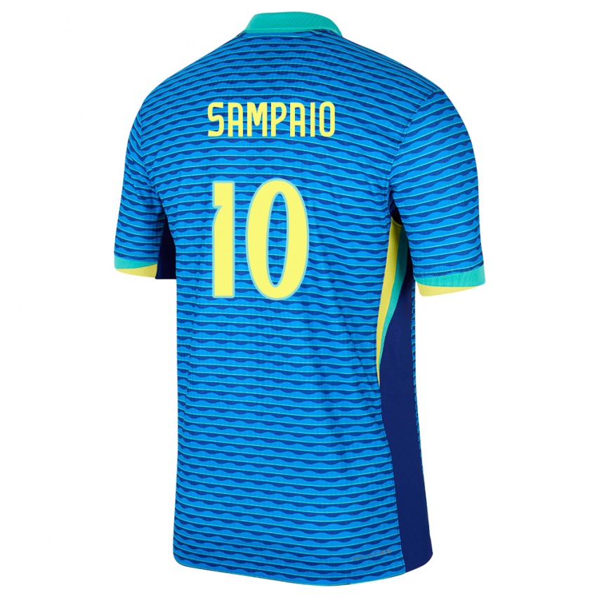 Kinderen Brazilië Duda Sampaio #10 Blauw Uitshirt Uittenue 24-26 T-Shirt België