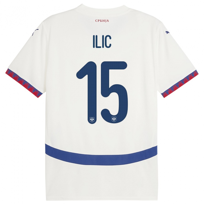 Enfant Maillot Serbie Mihajlo Ilic #15 Blanc Tenues Extérieur 24-26 T-Shirt Belgique