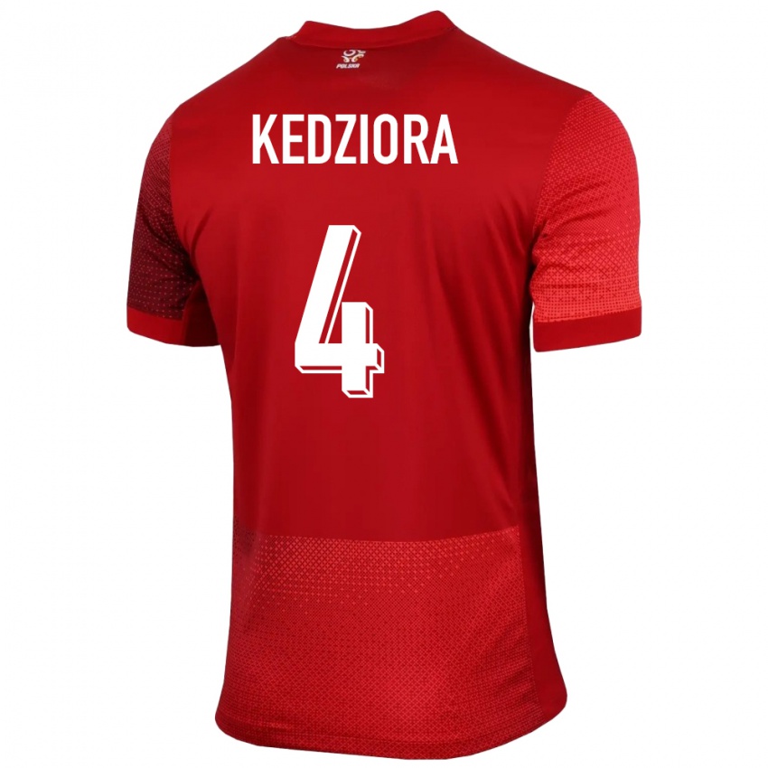 Enfant Maillot Pologne Tomasz Kedziora #4 Rouge Tenues Extérieur 24-26 T-Shirt Belgique