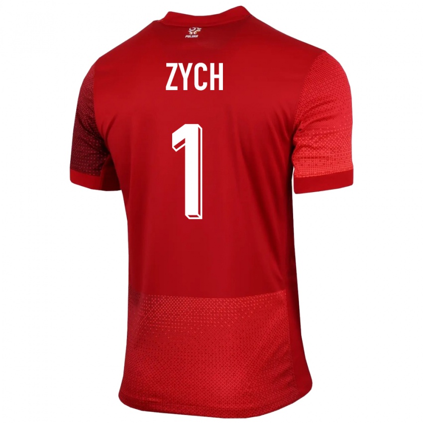 Enfant Maillot Pologne Oliwier Zych #1 Rouge Tenues Extérieur 24-26 T-Shirt Belgique